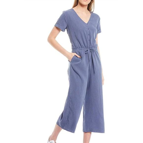 Cloth & Stone Pants - Cloth & Stone Drawstring Waist Wide Leg Cropped Tencel Jumpsuit | Sz XS | Indigo